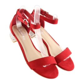 Sandalias tacón con cristales 99-78 rojo 2