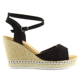 Sandalias negras con cuña LJ-5K41 negro 6