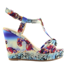 Sandalias cuña raso 903 azul 3