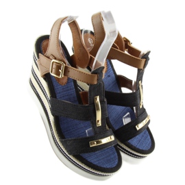 Negro YQ05 Sandalias cuña negras 3