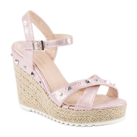 Bello Star Alpargatas cuña con pedrería rosado 1