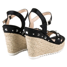 Bello Star Alpargatas cuña con pedrería negro 3