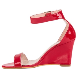 Sandalias cuña lacada rojo 2