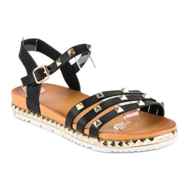 Anesia Paris Sandalias planas de roca negro 2