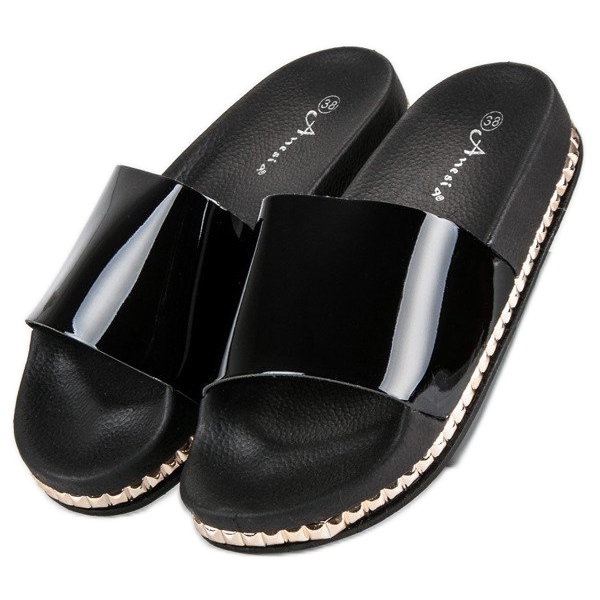 Anesia Paris Pantuflas negras para mujer negro 1