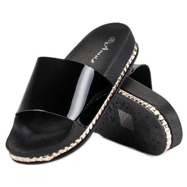 Anesia Paris Pantuflas negras para mujer negro 2