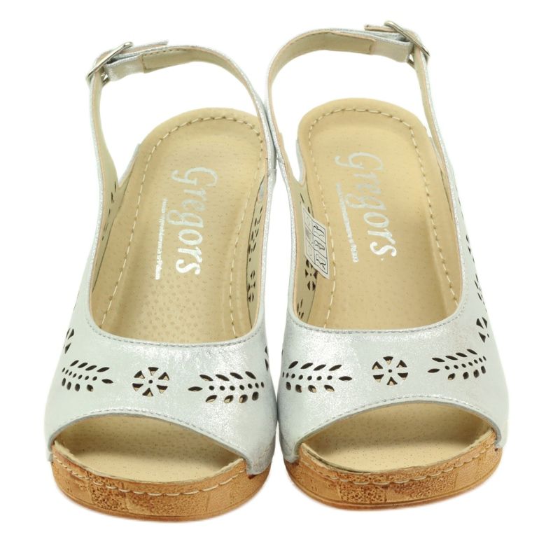 Gregors Sandalias de cuero metálico para mujeres para cuñas de plata 709 4