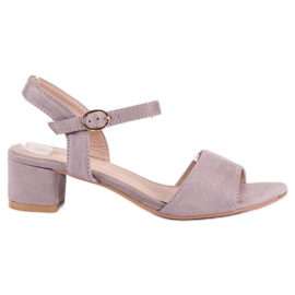 Ideal Shoes Sandalias ante tacón bajo violeta 3
