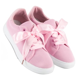 Deportivas de tejido con cordones rosado 4