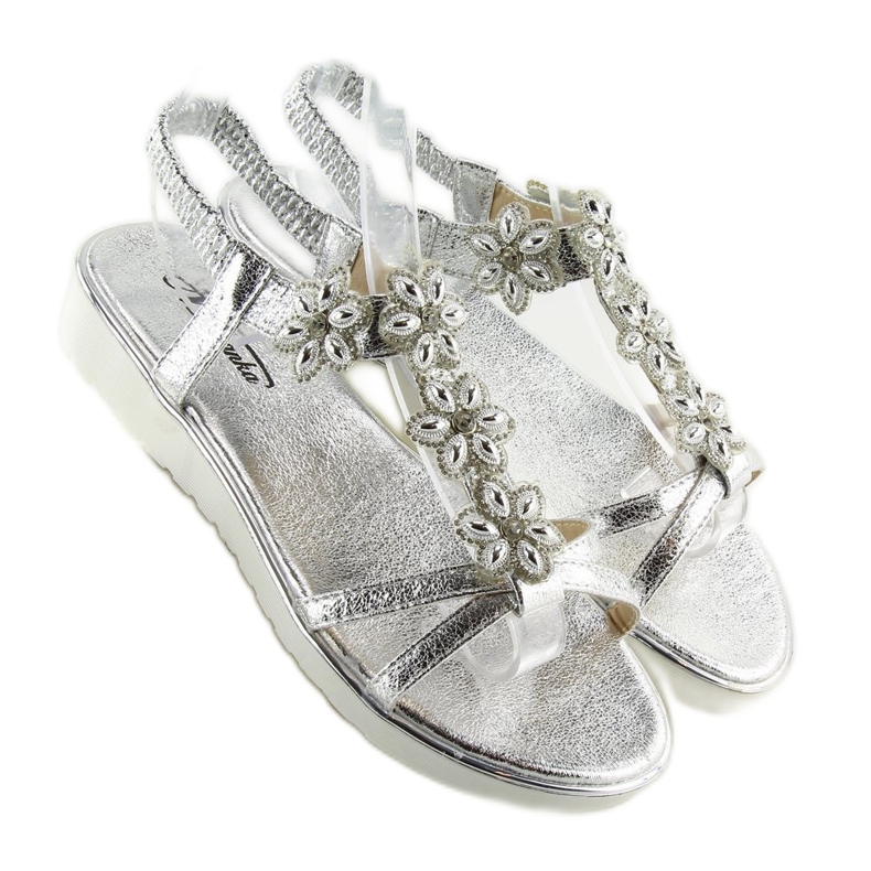 Sandalias cómodas con flores, plata 127-58 Plata gris 1 Sandalias cómodas con flores, plata 127-58 Plata gris 1