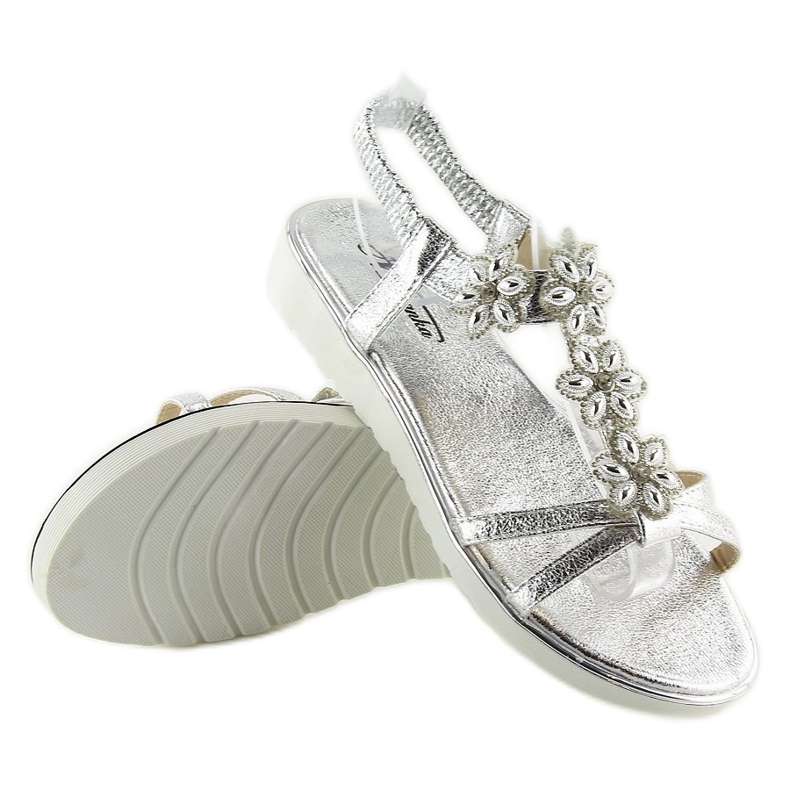 Sandalias cómodas con flores, plata 127-58 Plata gris 2
