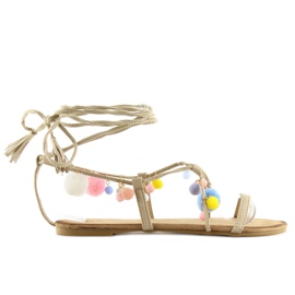 Sandalias con pompones beige 6009 beige 4