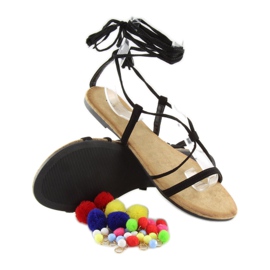 Sandalias negras con pompones 6009 negro 7