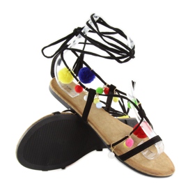Sandalias negras con pompones 6009 negro 6