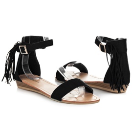 Abloom Sandalias de ante con flecos negro 1