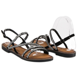 Fama Sandalias planas con estilo negro 3