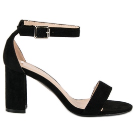 Diamantique Sandalias de gamuza en un post negro 4