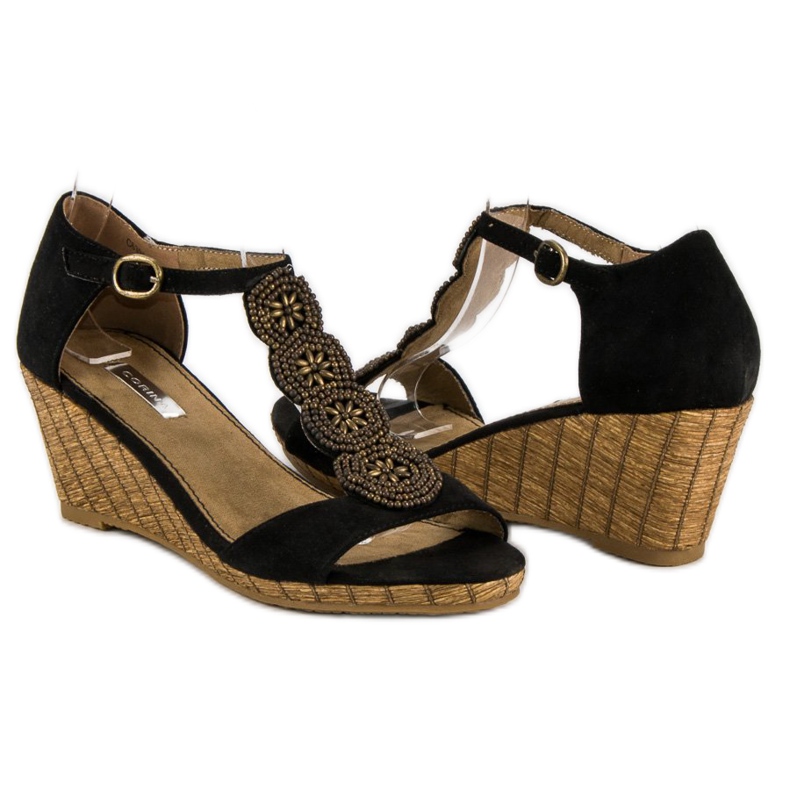 Corina Sandalias cuña decorativas negro 1