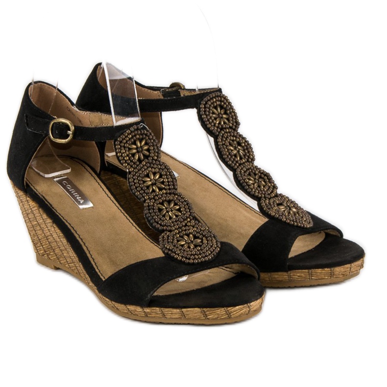 Corina Sandalias cuña decorativas negro 2