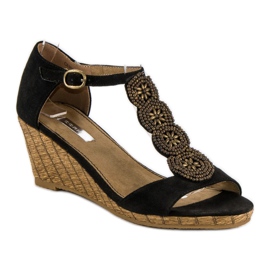 Corina Sandalias cuña decorativas negro 5