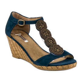 Corina Sandalias de cuña decorativas azul 4