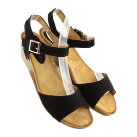 Sandalias negras con tacón de cuña bajo LS-89015 negro 2