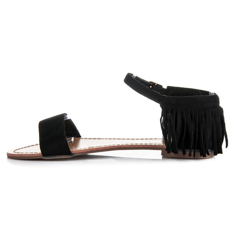 Queen Vivi Sandalias planas con flecos negro 1 Queen Vivi Sandalias planas con flecos negro 1