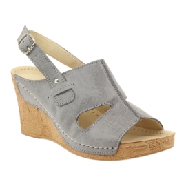 Gregors Sandalias de cuña de cuero gris para mujeres 533 1