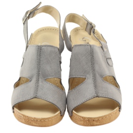 Gregors Sandalias de cuña de cuero gris para mujeres 533 3