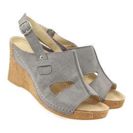 Gregors Sandalias de cuña de cuero gris para mujeres 533 4