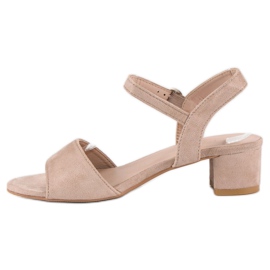 Ideal Shoes Sandalias ante tacón bajo marrón 3