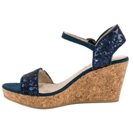 Corina Sandalias cuña con lentejuelas azul 3