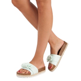 Pantuflas menta con lazo verde 2