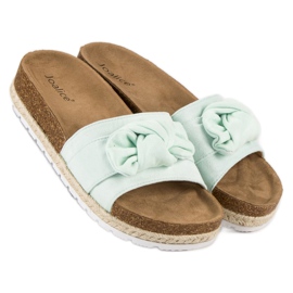 Pantuflas menta con lazo verde 6