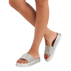 Babuchas plateadas con cristales gris 2