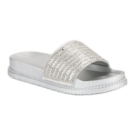 Babuchas plateadas con cristales gris 3