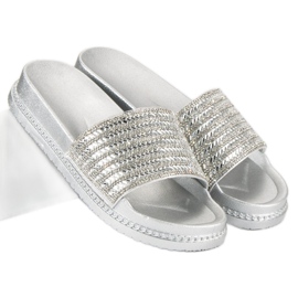 Babuchas plateadas con cristales gris 6