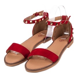 Fashion Sandalias de ante con tachuelas rojo 3