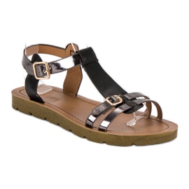 Cómodas sandalias con hebilla negro 2