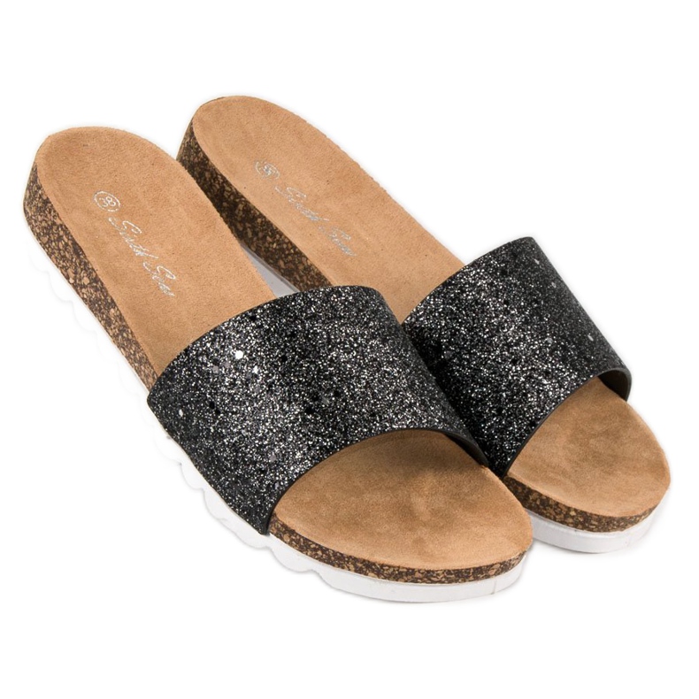 Sixth Sense Pantuflas de mujer con purpurina negro 2