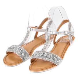 Sandalias plateadas con abalorios gris 4