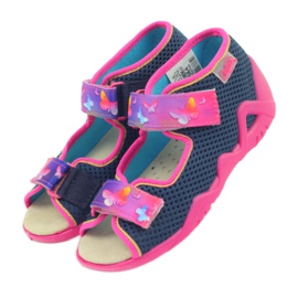 Sandalias befado pantuflas, plantilla de piel rosado azul marino 4