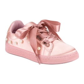 Deportivas De Raso Con Perlas rosado 3