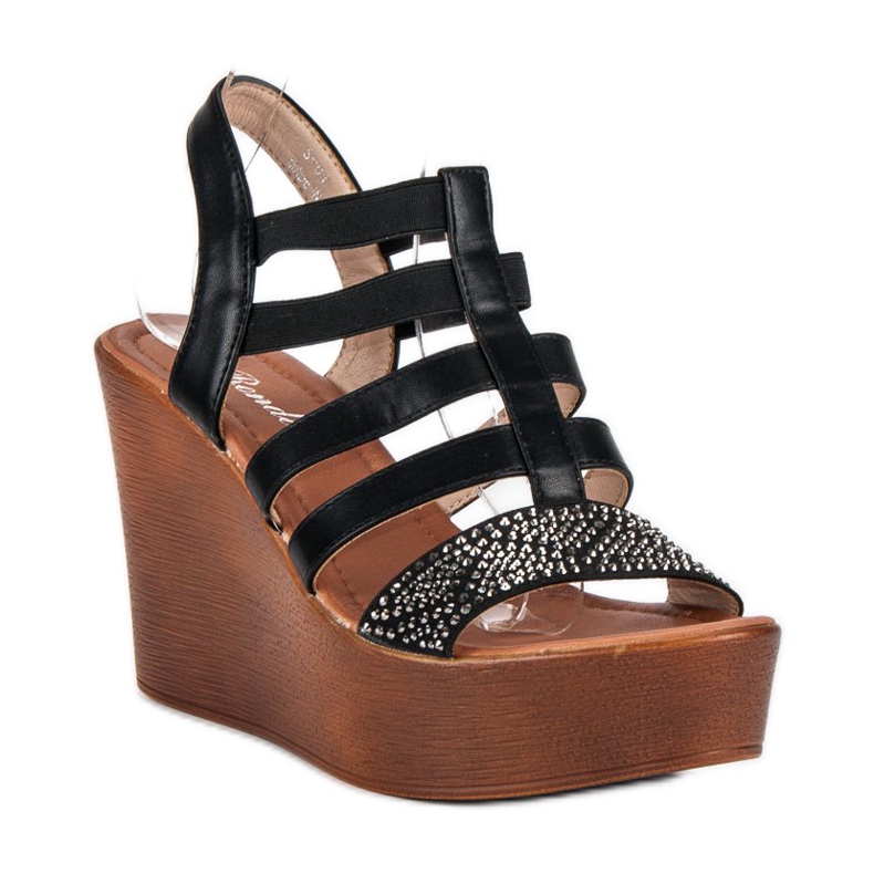 Renda Sandalias cuña ligera negro 1