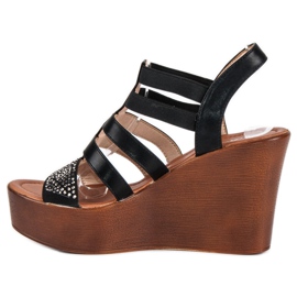 Renda Sandalias cuña ligera negro 2