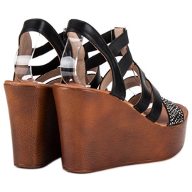 Renda Sandalias cuña ligera negro 3
