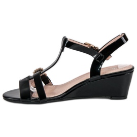 Beauty Girl'S Sandalias cuña lacada negro 3