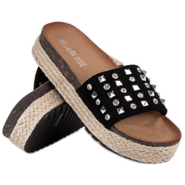 L. Lux. Shoes Alpargatas chanclas con tachuelas negro 5