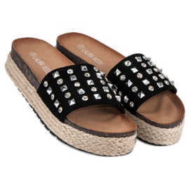 L. Lux. Shoes Alpargatas chanclas con tachuelas negro 3