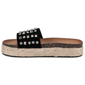 L. Lux. Shoes Alpargatas chanclas con tachuelas negro 4